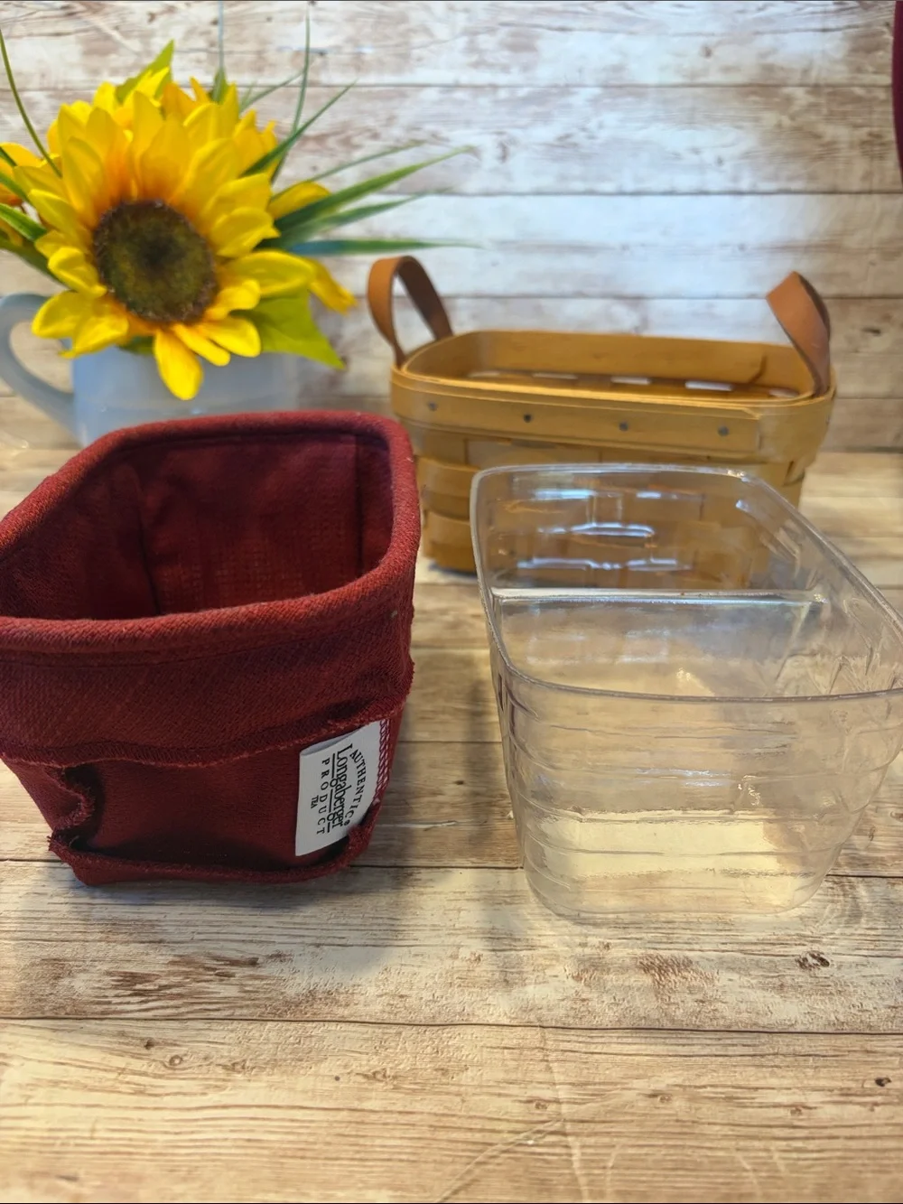Longaberger Woven Tea Basket 10740 Red Liner and Clear Protector Insert